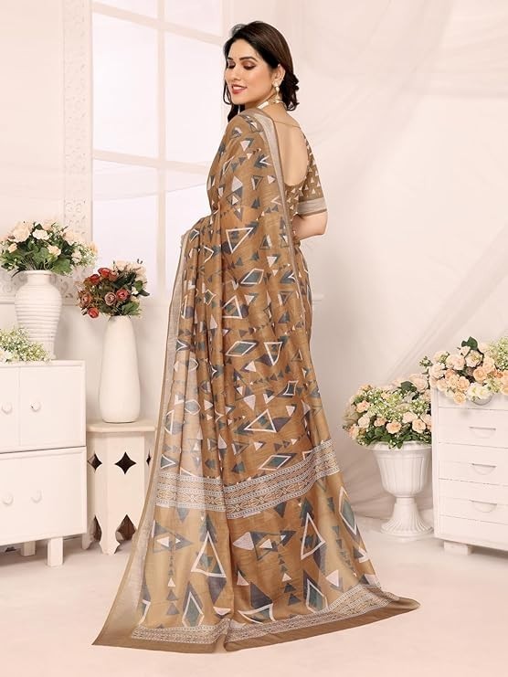 Women’s Striped Pattern Cotton Silk Saree and Unstitched Blouse Piece