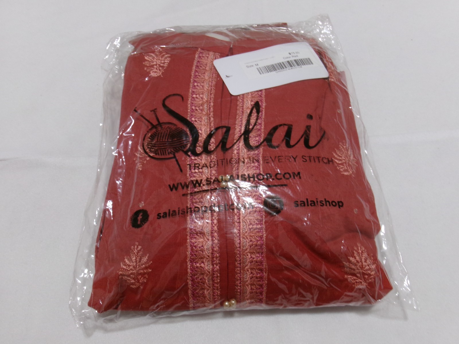 H1045 SALAI Gul Ahmed 3-Pc Winter Khaddar Set Red Womens Size Medium