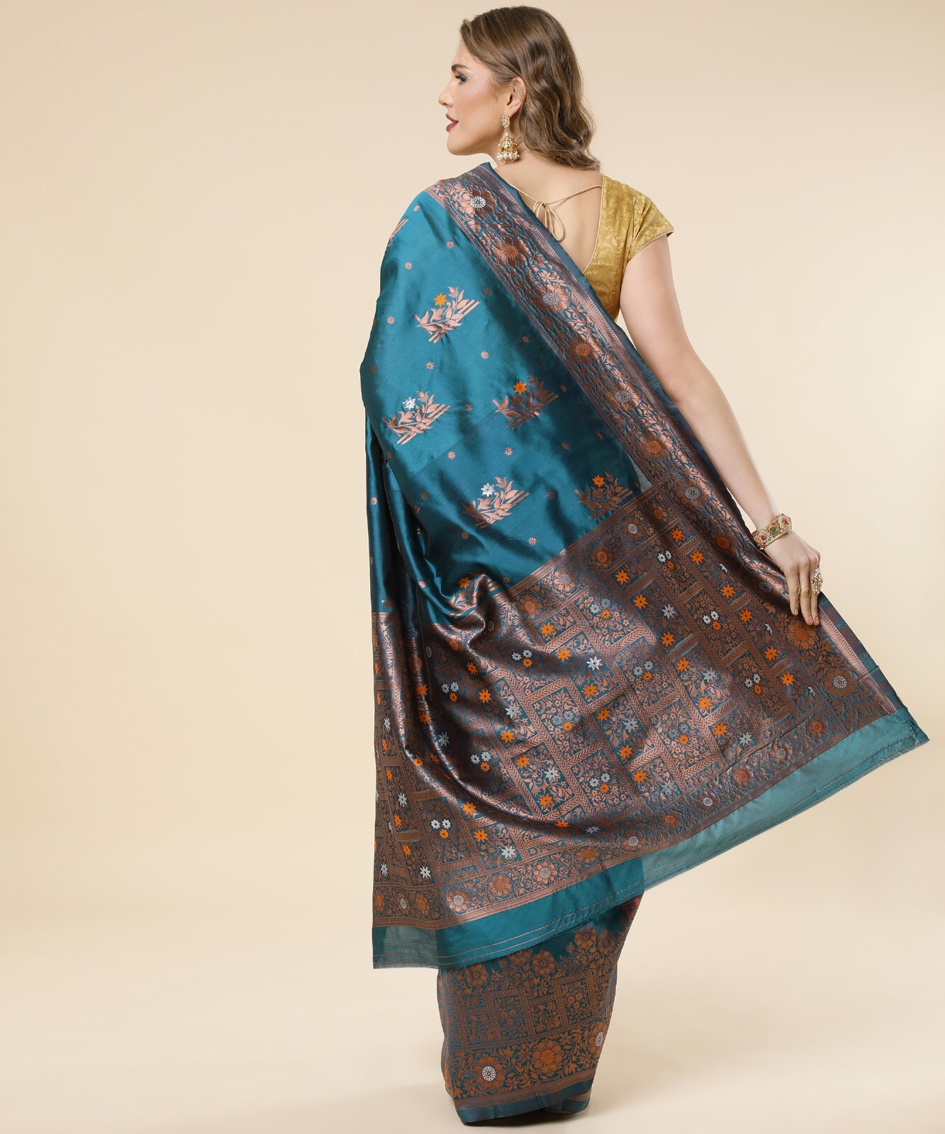 Areca Designer Floral divya Silk Blue saree blouses women Saree cut- 5.5 meter
