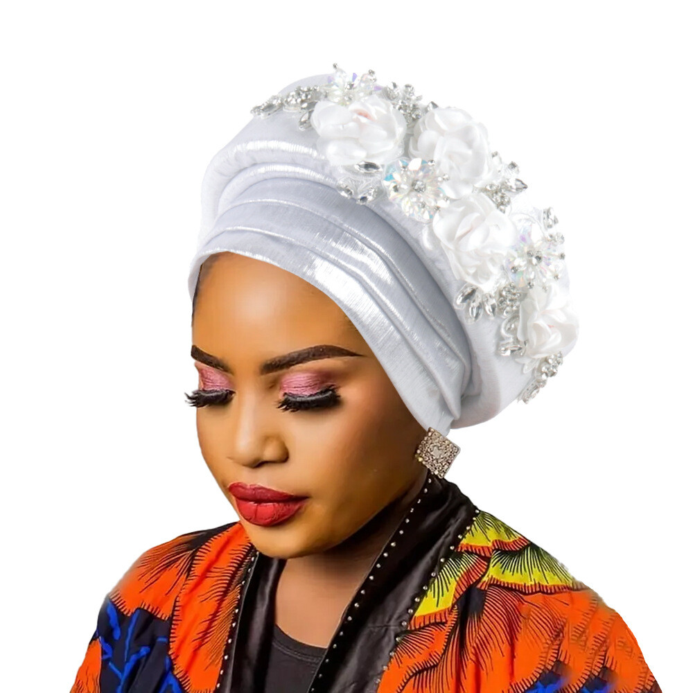 African Wedding Hijab Cap Aso Oke Headtie Auto Gele Nigerian Headwear Turban Hat