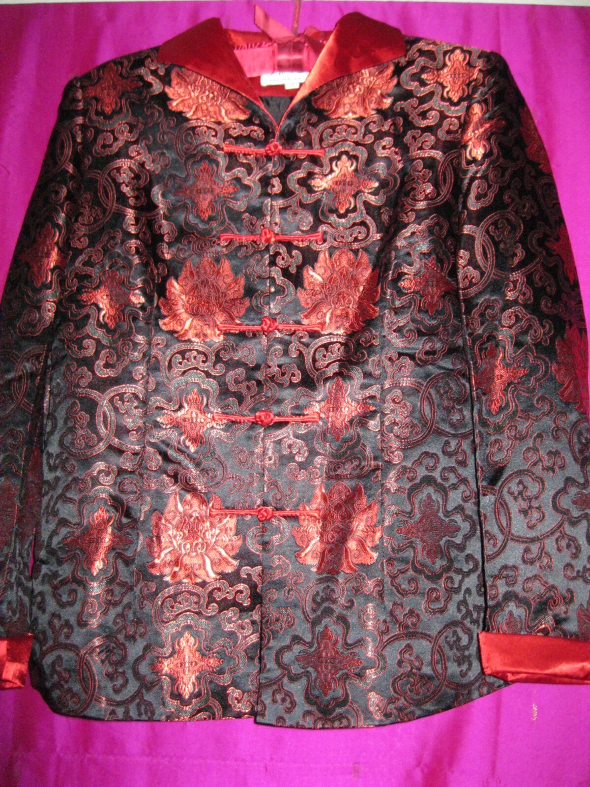 CHINESE, BLACK JACKET W/ RED COLORED DESIGNS, SZ. S., NEW.