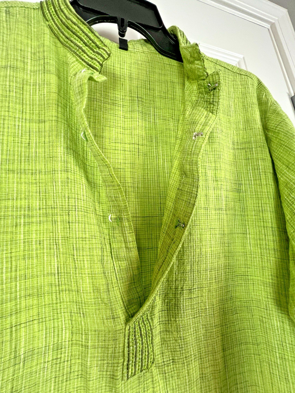 Vibrant Lime Green Kurta Linen Blend Long Sleeves Size 40 side slit