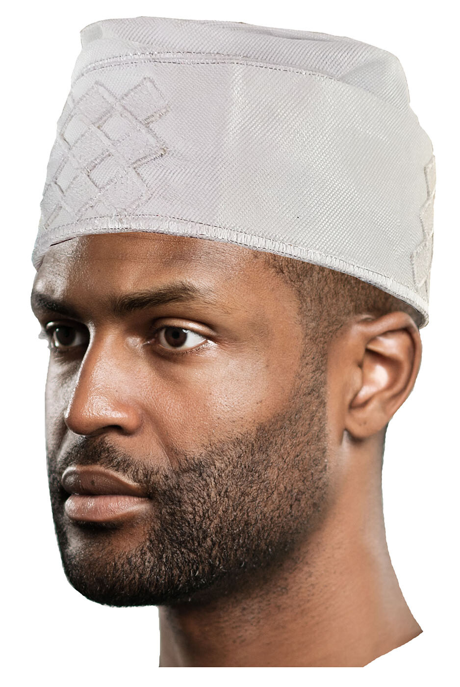 White Embroidered African Hand woven Aso Oke Hat with tassels