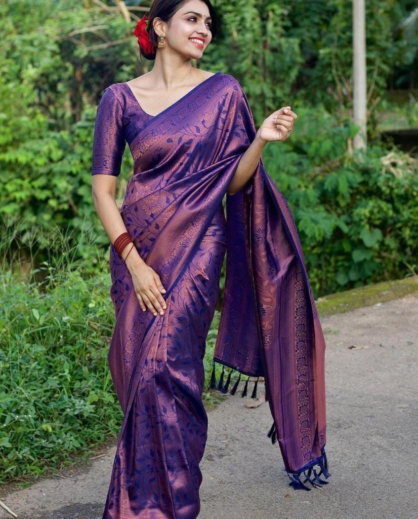 Peacock Motif Lichi Silk Saree Floral Jacquard Woven Traditional Indian Sari New