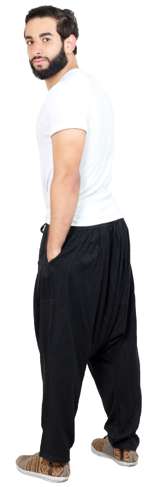 Men Hammer Pants Yoga Parachute Moroccan Linen Drawstring Casual LG-XXL Black