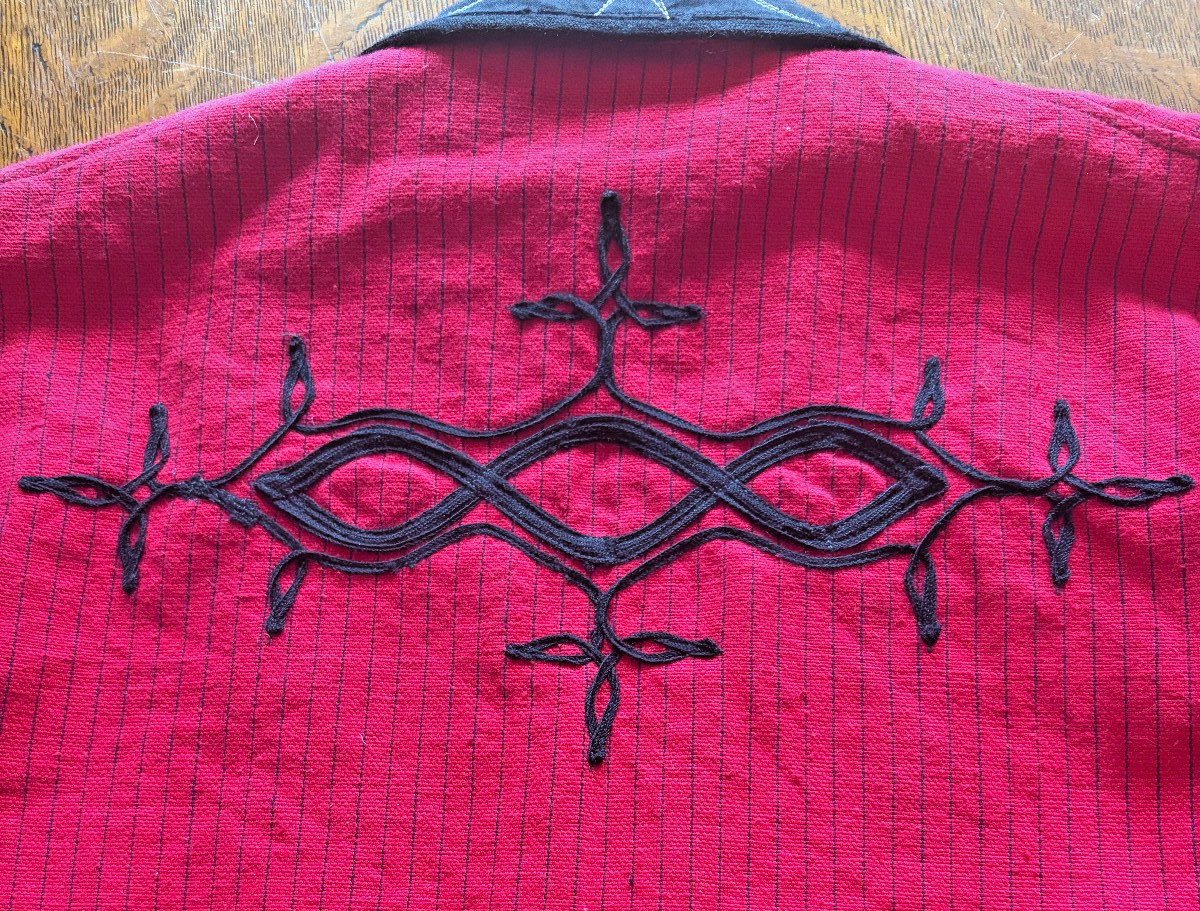 Vintage Guatemalan Red Solola Jacket Hand Woven Embroidered Cotton, Men’s Small