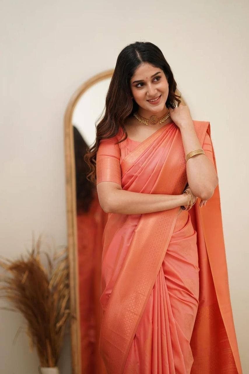 Lichi Silk Saree Jacquard Woven Grand Pallu Traditional Indian Ethnic Sari