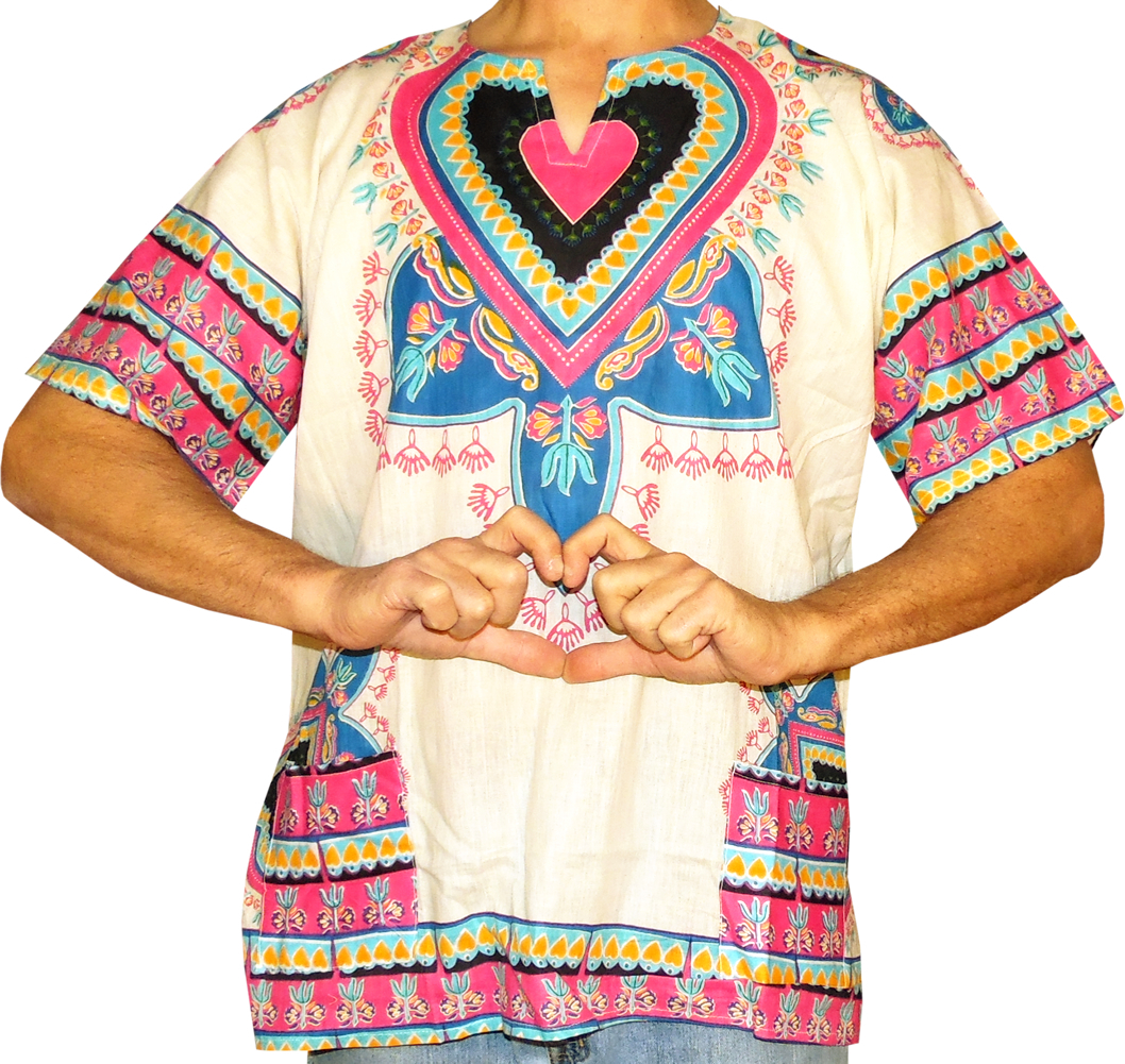 Mens Sweetheart Print Dashiki Shirt 100% Cotton by American Dashiki