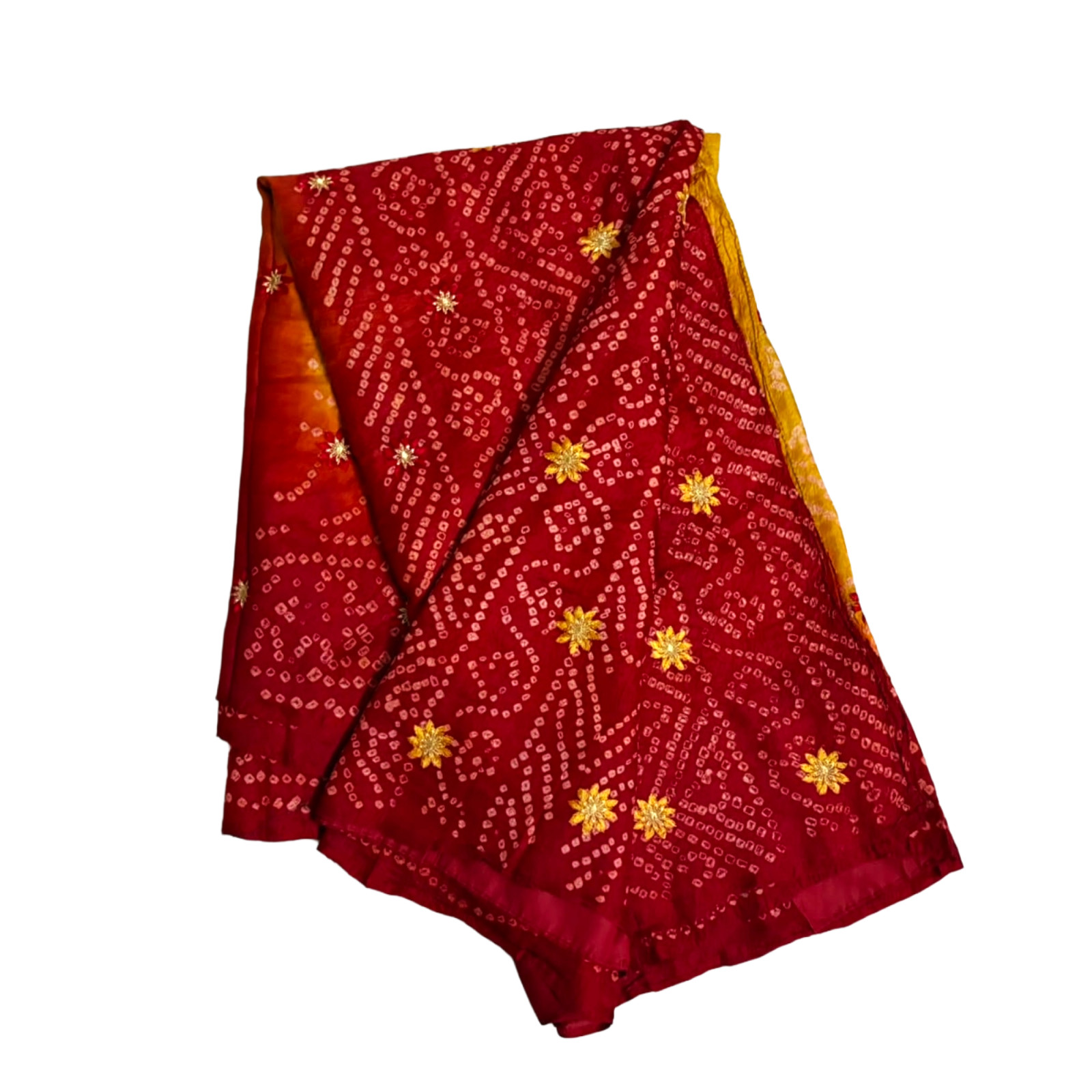 Indian Silk Dress Saree Women Wrap Vintage Bandhani Printed Crafted Dress Orange