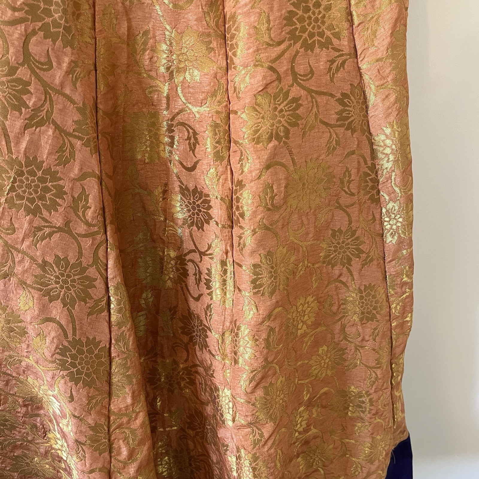 Vintage Silk Brocade Lehenga Choli Set Gold Peach Purple Teal Lined Skirt Zari