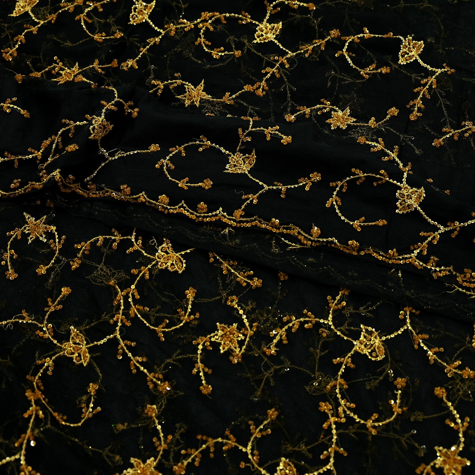 Vintage Heavy Sari Black Net/Mesh Embroidered Sarees Fabric 5Yd Sewing Soft Zari