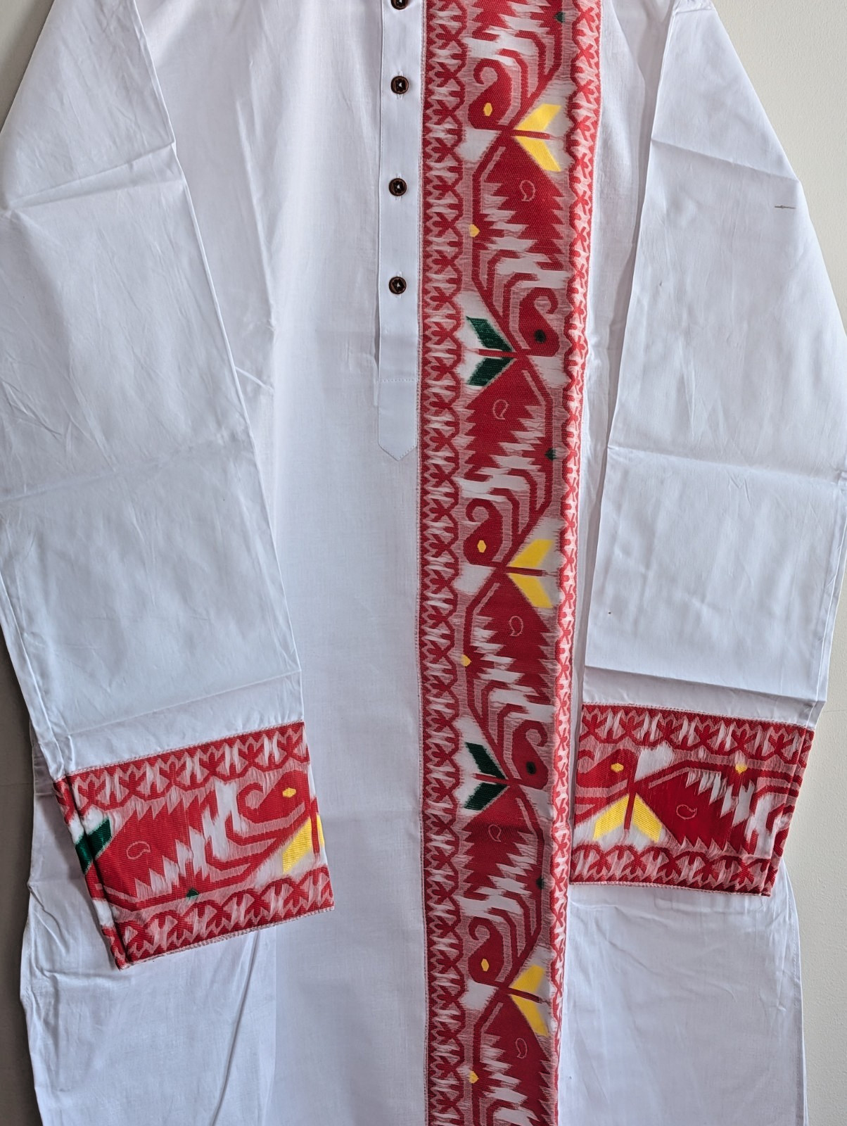 Kurta Punjabi Cotton Jamdani Weaving White Red Wedding Festive Party Wear 40