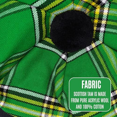 EZE Scottish Hat for Men Tam o’ Shanter Flat Bonnet Kilt One Size Irish Green
