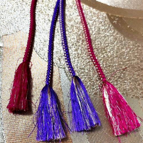 Elegant Obijime Silk Cord Purple & Fuchsia Braided with Kanzashi Accent 170cm