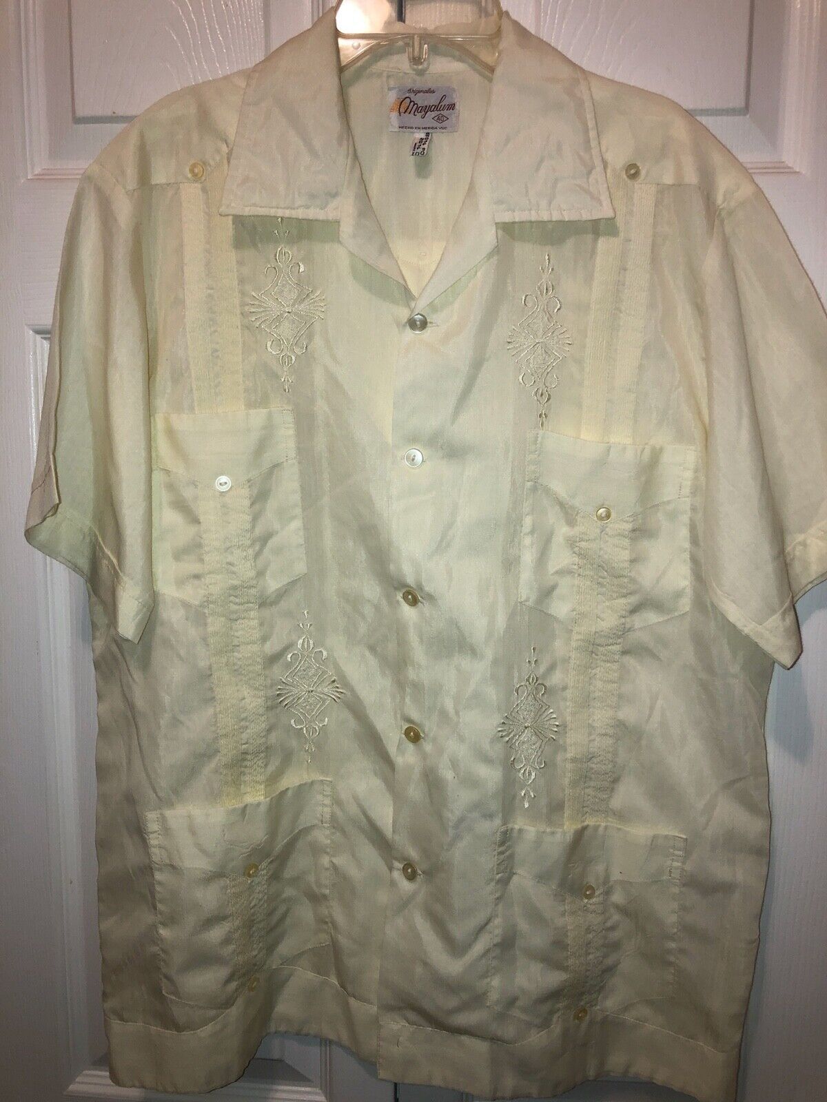 Mayalum Men’s Yellow Light Weight Guayabera Mexican Wedding Shirt Size M Nice