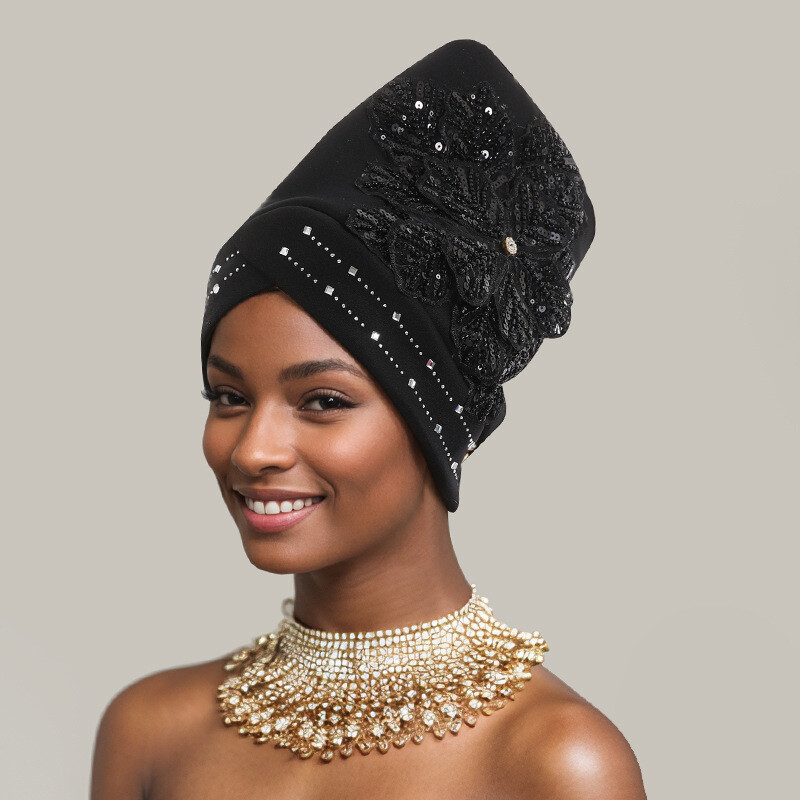 Aso Oke African Headtie Auto Gele Nigerian Headwear Women Bonnet Turban Cap Hats