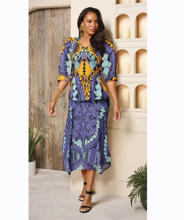 Size 20W PLUS Purple Ethnic African American Pride Afrocentric Salma Skirt Suit