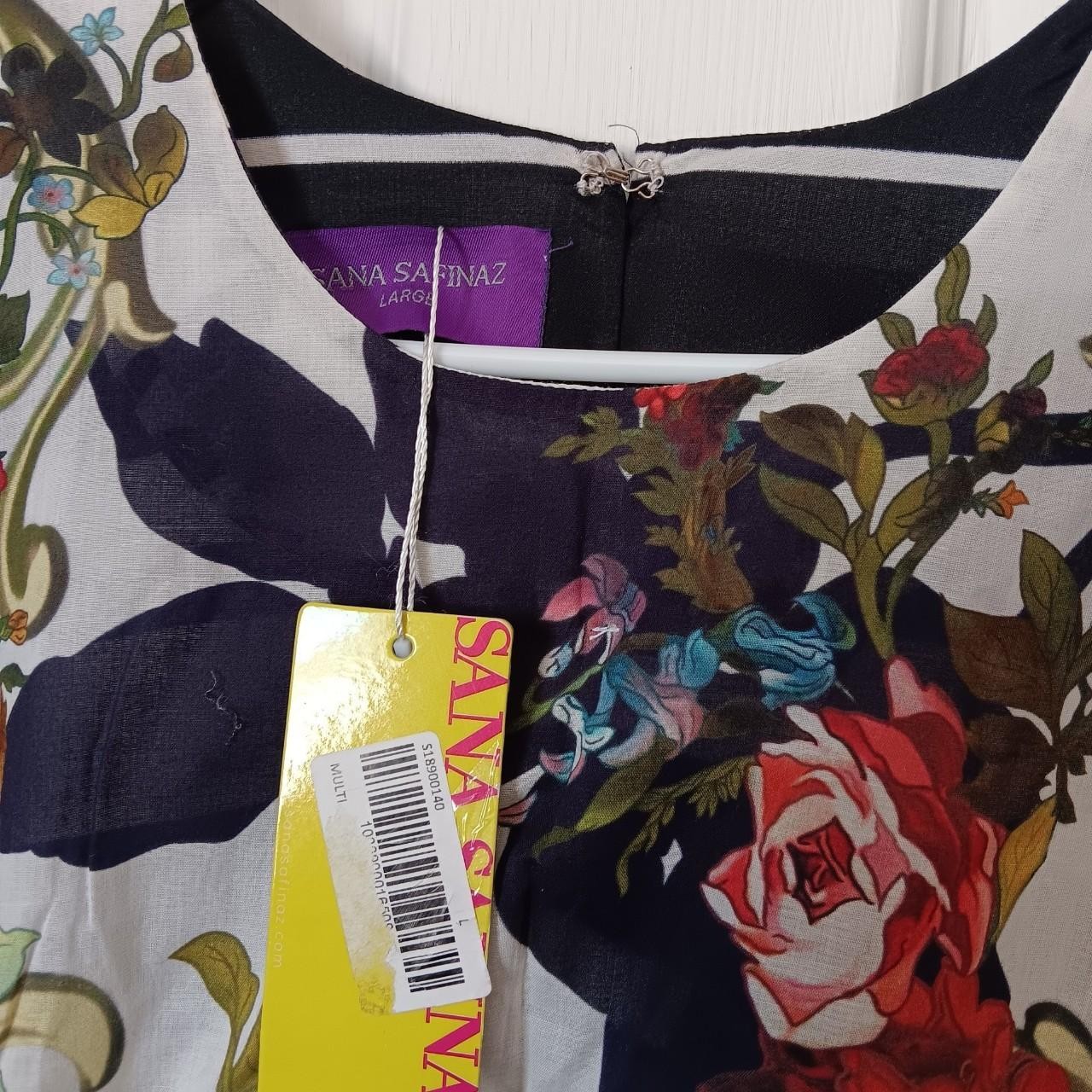 L – Sana Safinaz STITCHED PRINTED SHIRT Only white floral top enhanced w cuffs