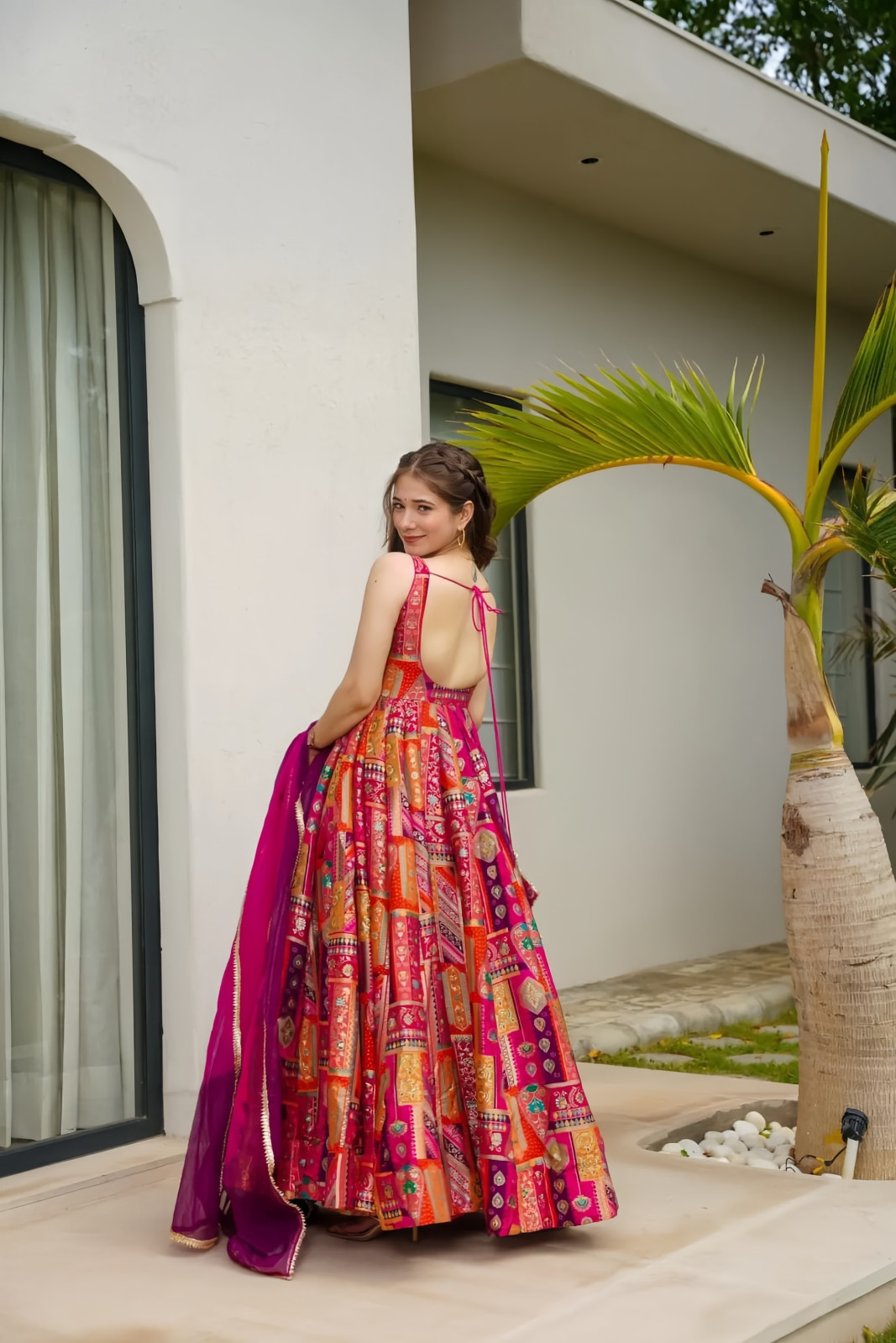 Traditional Indian Anarkali Gown Multicolour Patchwork Design Floor Length