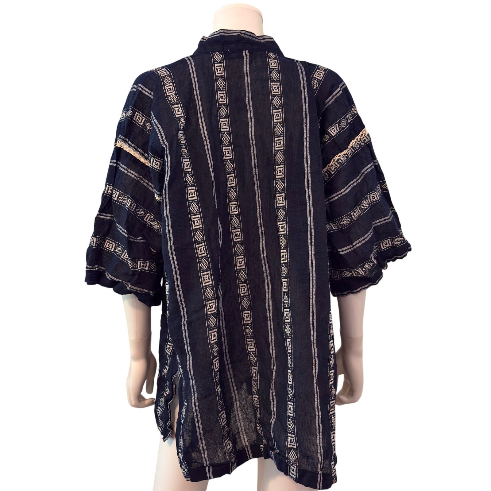 Japanese Happi Jacket Wrap Size Large Blue White Kimono Gauze Noragi Coat Boho