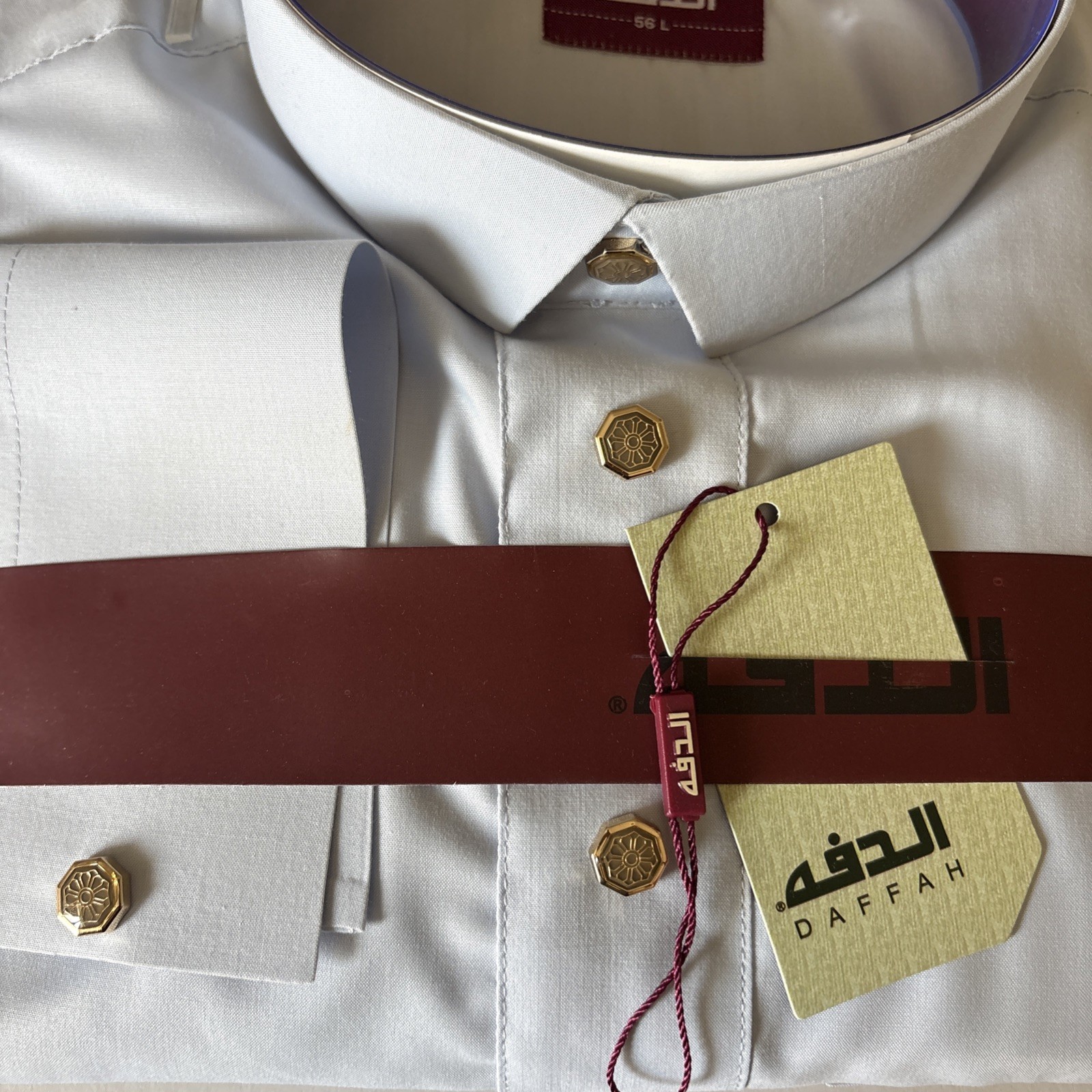 MEN Size 56L DAFFAH High Quality ALL SEASON Thobe CUFF SLEEVE SHIRT COLAR