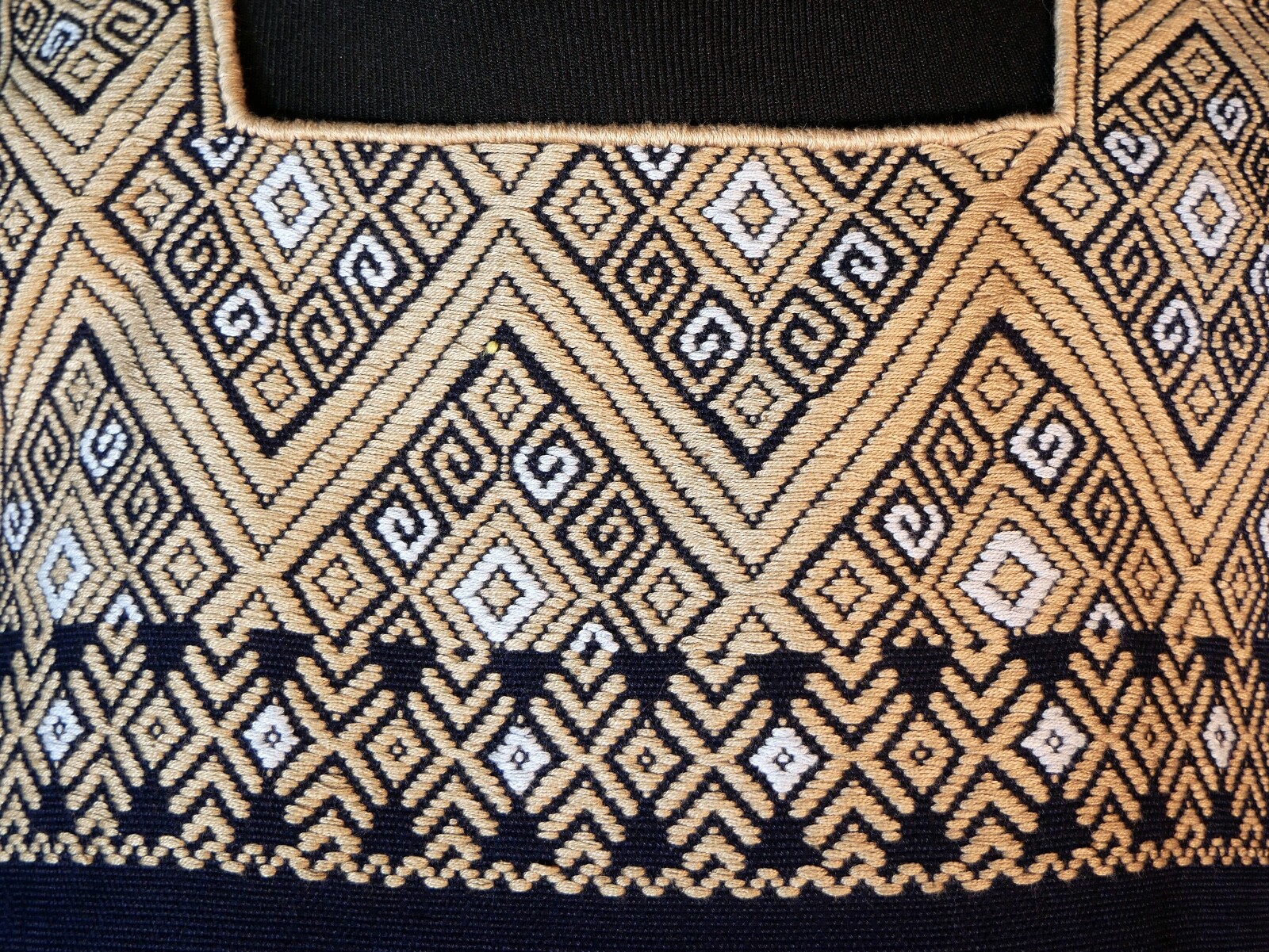 Huipil Top Mayan Navy & Brown Color Handwoven Backstrap Loom Chiapas Mexico S/M