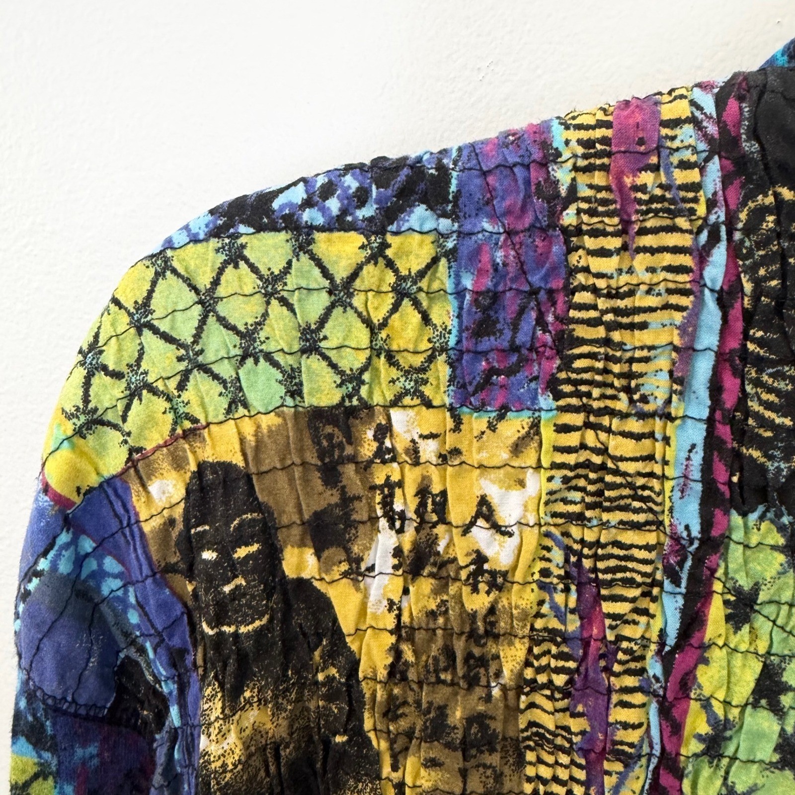 Vintage Chicos Jacket Art To Wear 100% Cotton Asian Buddha Blue Purple 2 Large