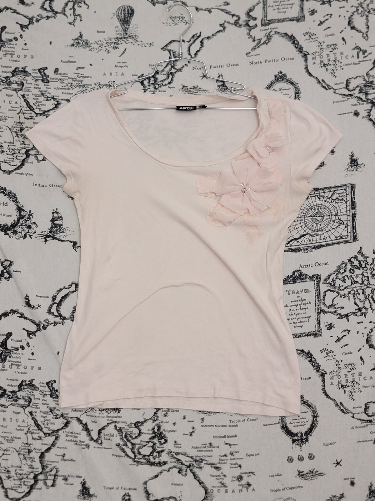 Apt. 9 Women’s Pink Short Sleeve Scoop Neck Floral Bow Embellished Top M