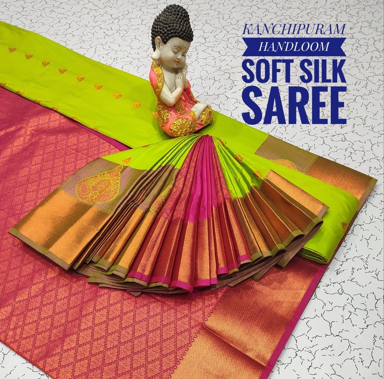 Kanchipuram Handloom Soft Silk Saree for Women Pink Green Blue Gold Red