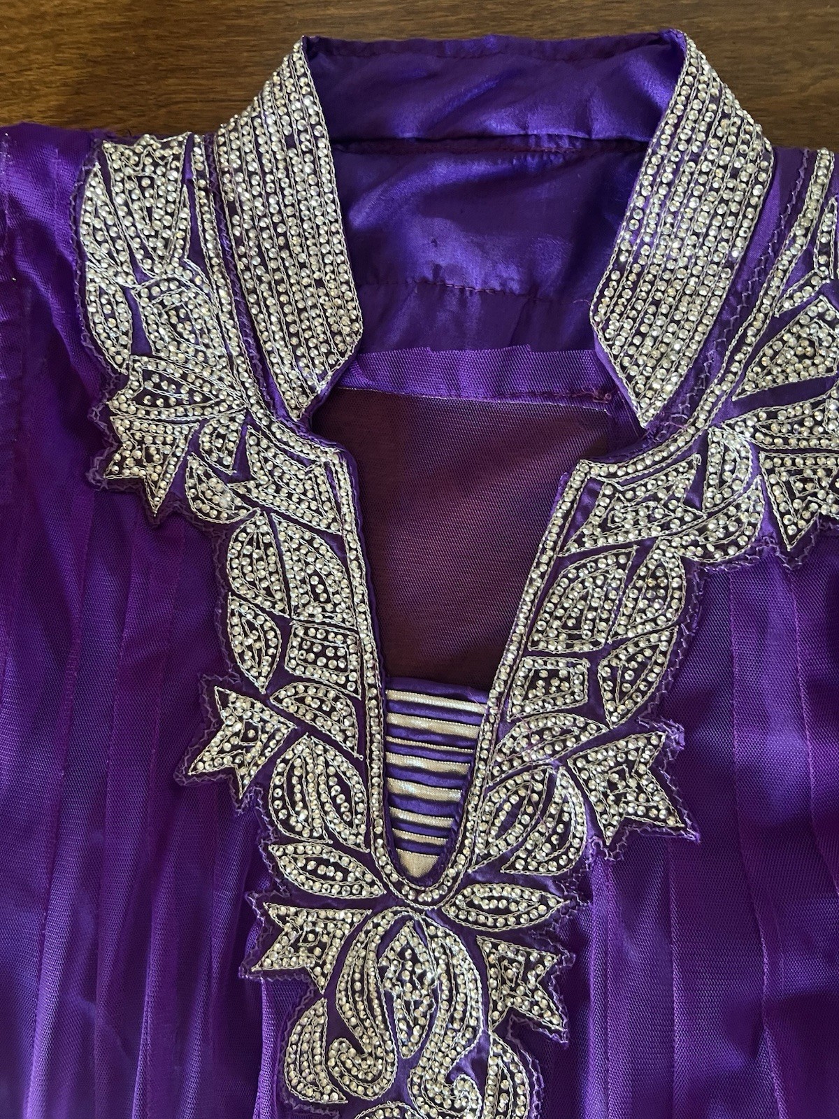 Handmade Custom Anarkali dress. Purple & Silver Embellished Size 11/12 India