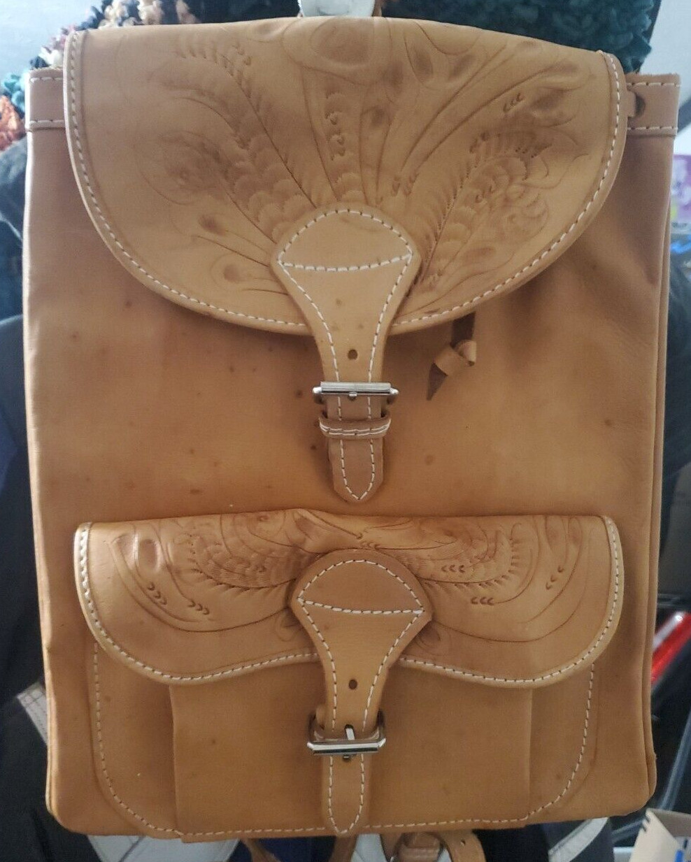 Genuine LEATHER Adjustable Backpack Hand Made PARAGUAY Bag Buckles Tan