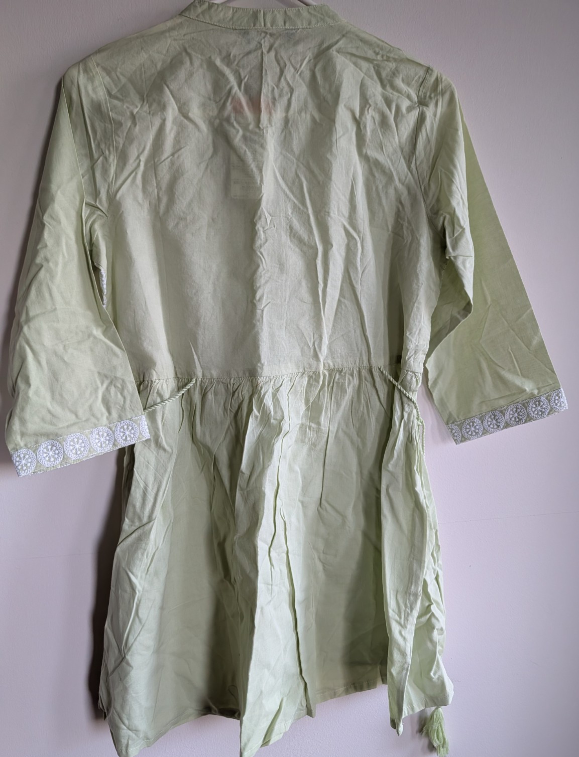 Short Kurta Kurti Top Cotton Embroidered side tie-ups Pista 100% Cotton Small