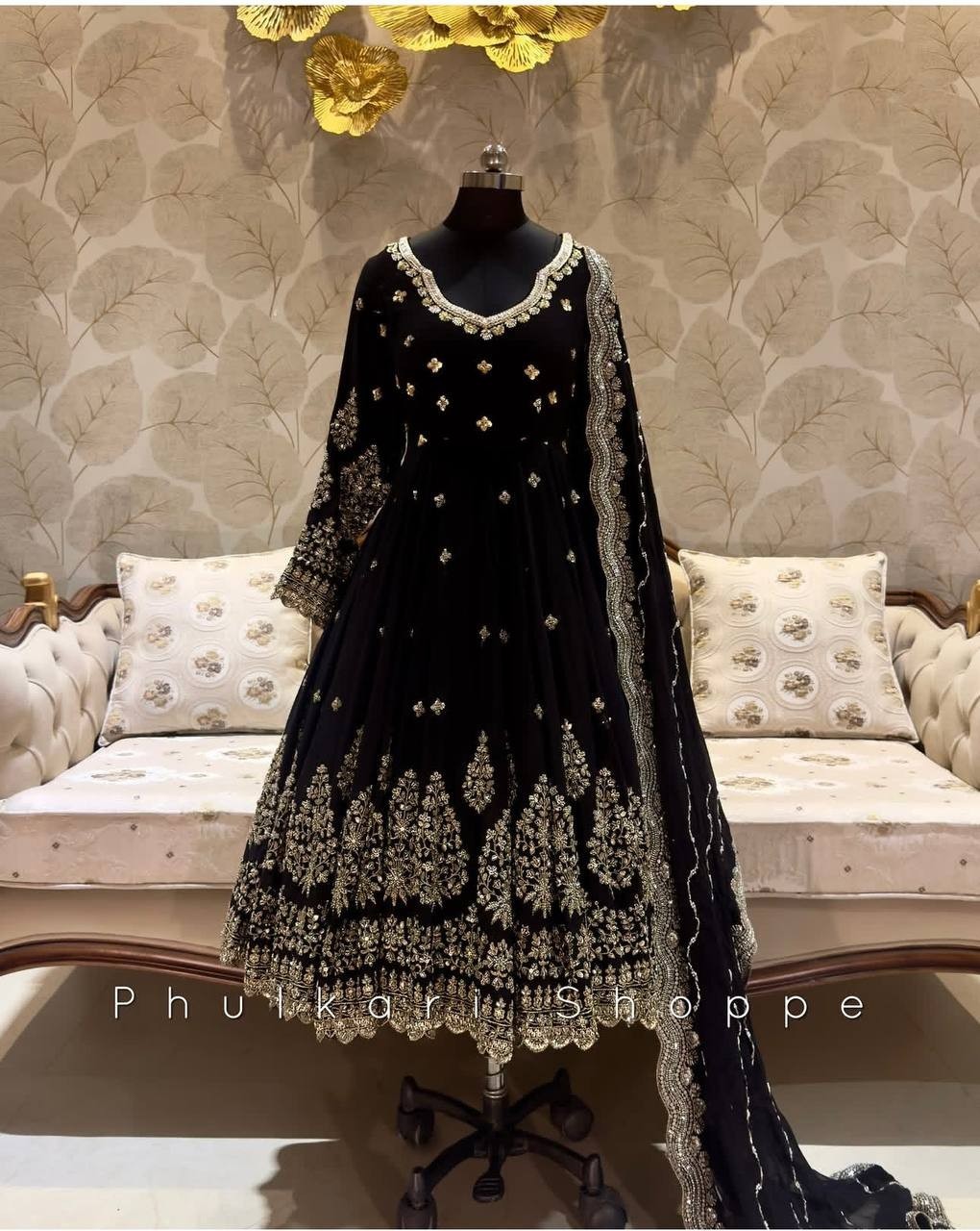 Elegant Designer Faux Georgette Black Gown Bottom With Dupatta For Party Wear