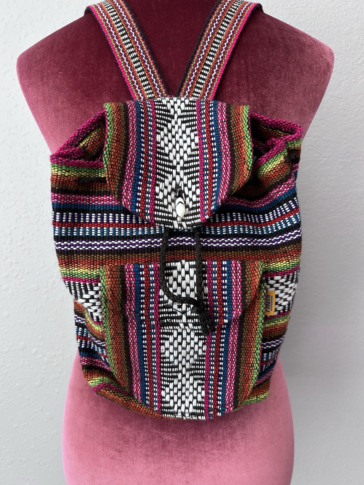 Pinzon Multicolor Pink Black Festival Bohemian Hippie Backpack Made In Mexico
