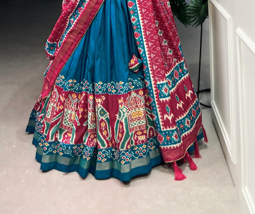 Classic Look Teal Blue Tussar Silk Lehenga Choli With Dupatta For Women & Girls