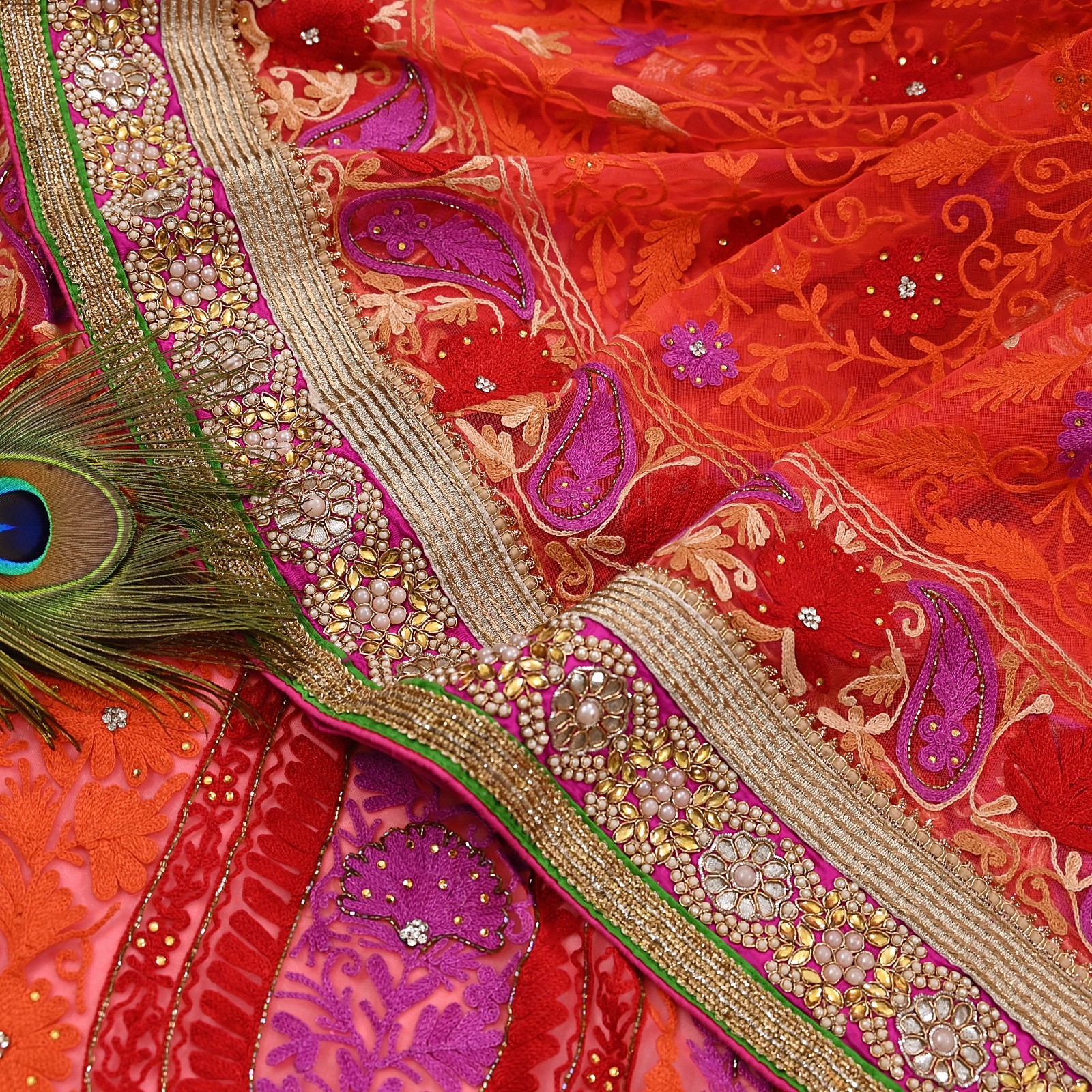 Indian Vintage Sari Net/Mesh Hand Embroidered Designer Manish Malhotra saree 5yd