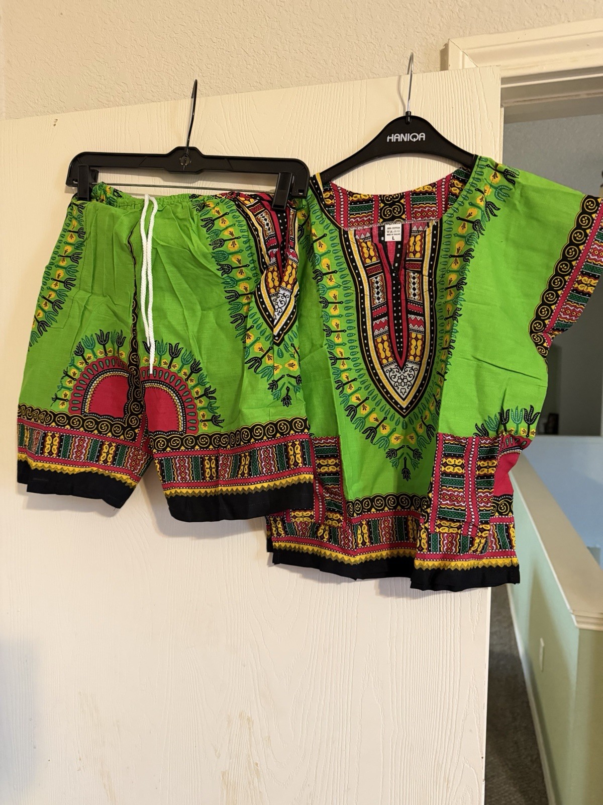 African Dashiki Kids 2-Piece Set – Green Tribal Print Top & Shorts Outfit