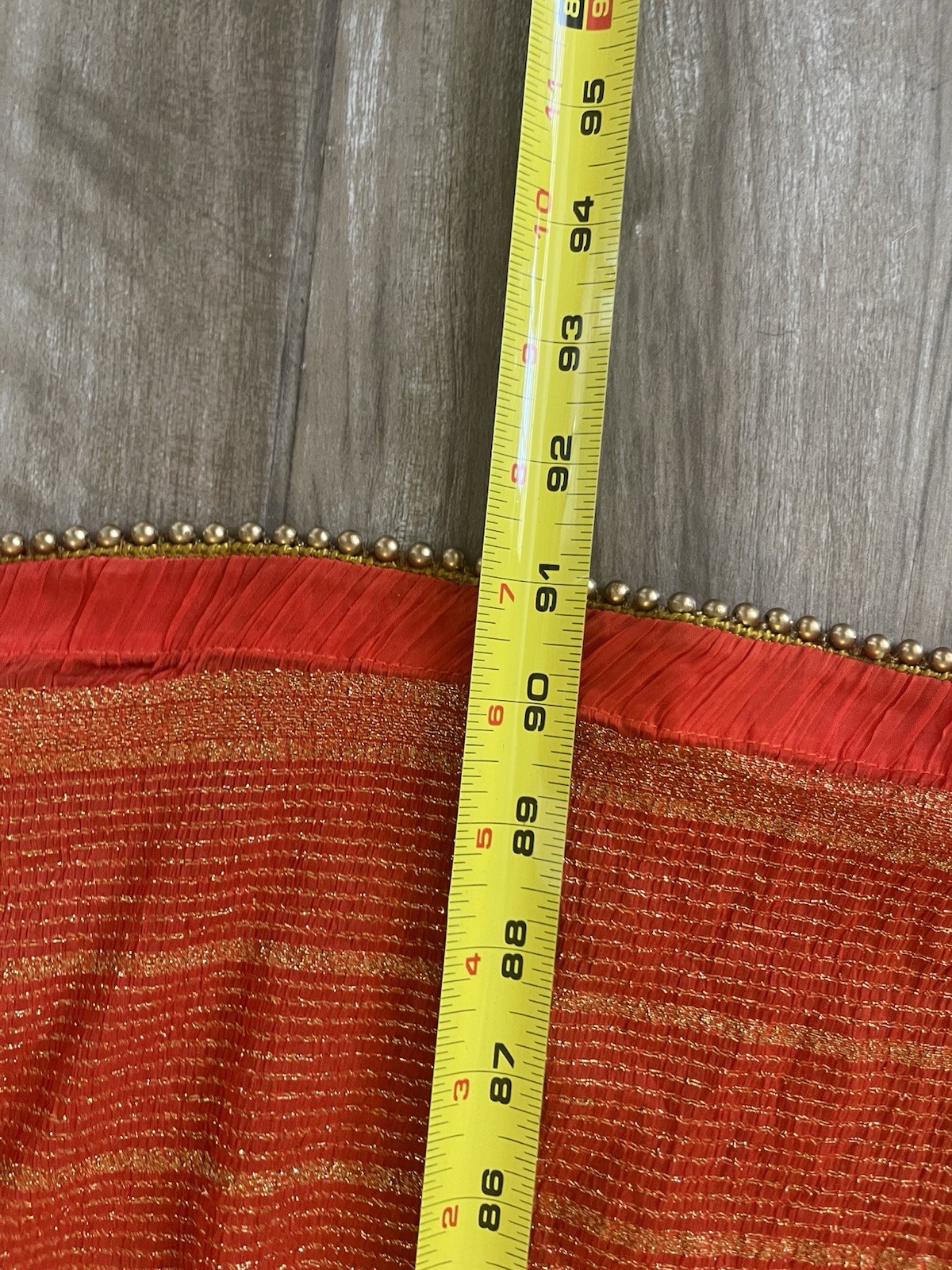 Orange Duppatta Golden Thread And Beads 1”area Missing Beads Photo 28×91