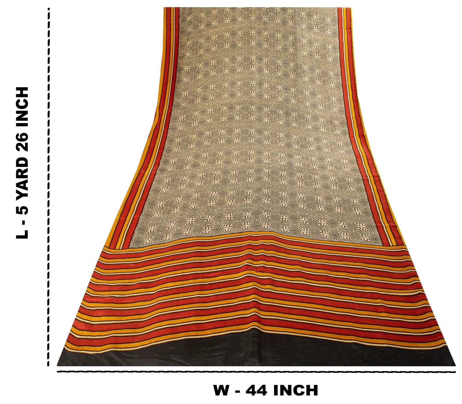 Sanskriti Vintage Saree Cream Soft Pure Silk Abstract Printed Sari 5.5+Yd Fabric