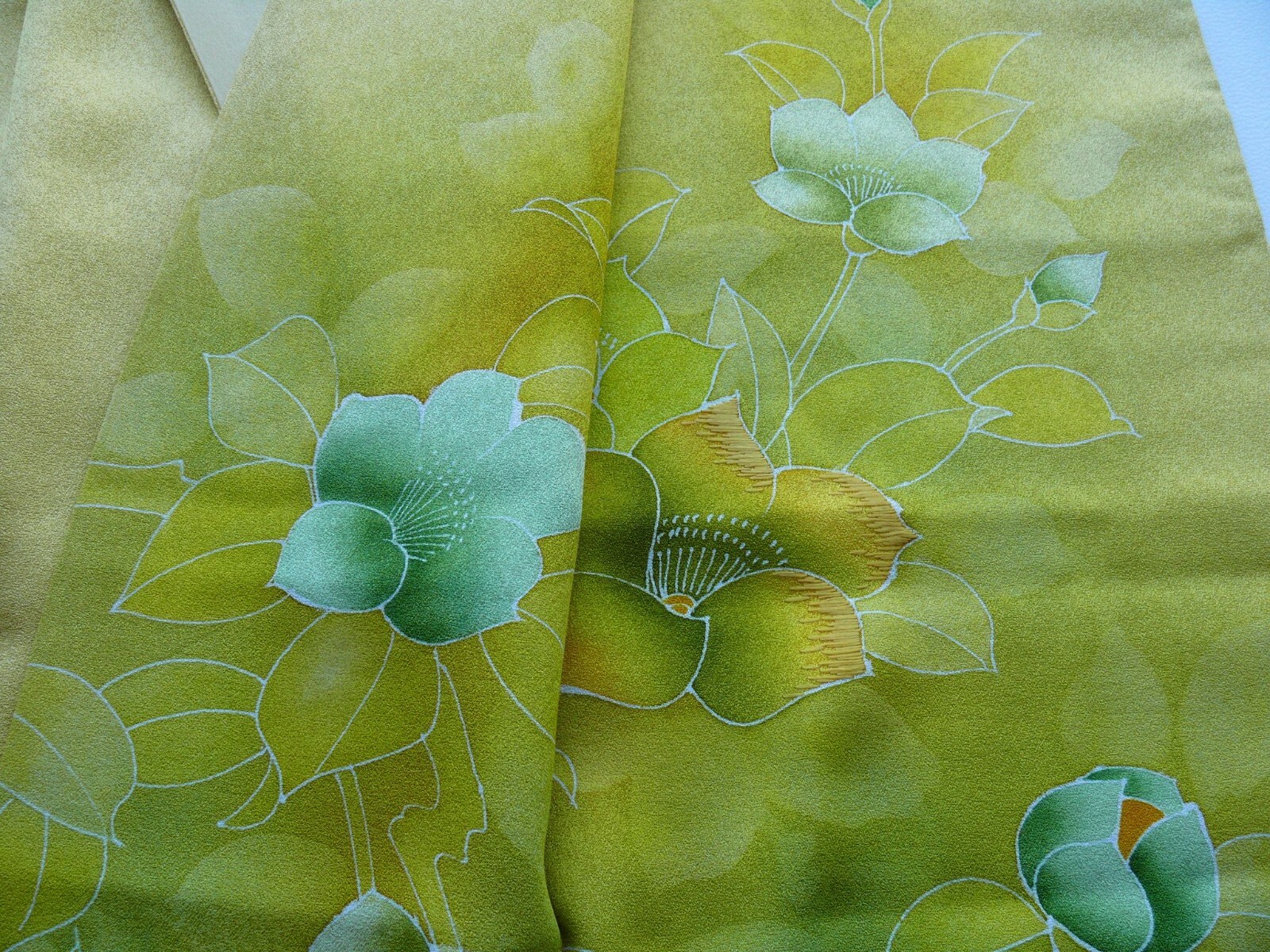 100% SILK WEDDING TSUKESAGE KIMONO:PURE GOLD! Embroidered Yellow Camellia@G33a