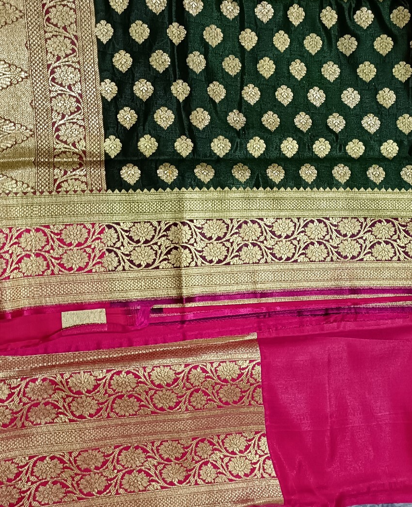Designer Anniversary jacquard Barnabas Silk 2In 1 color Green .Pink saree