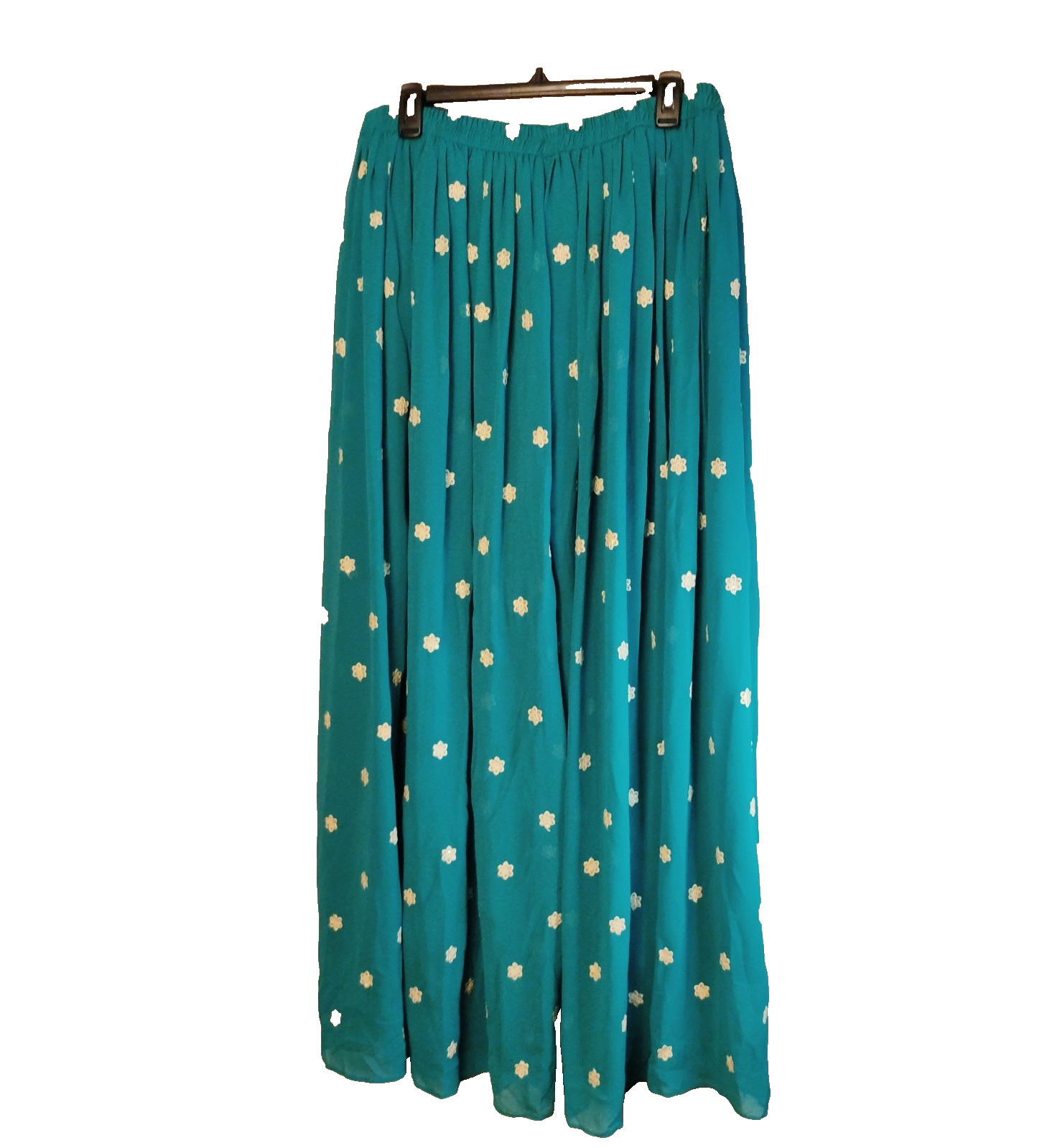 Nazila Couture size M/L Teal Floral Sequin Crop Blouse & Wide Leg Pant Set NWOT