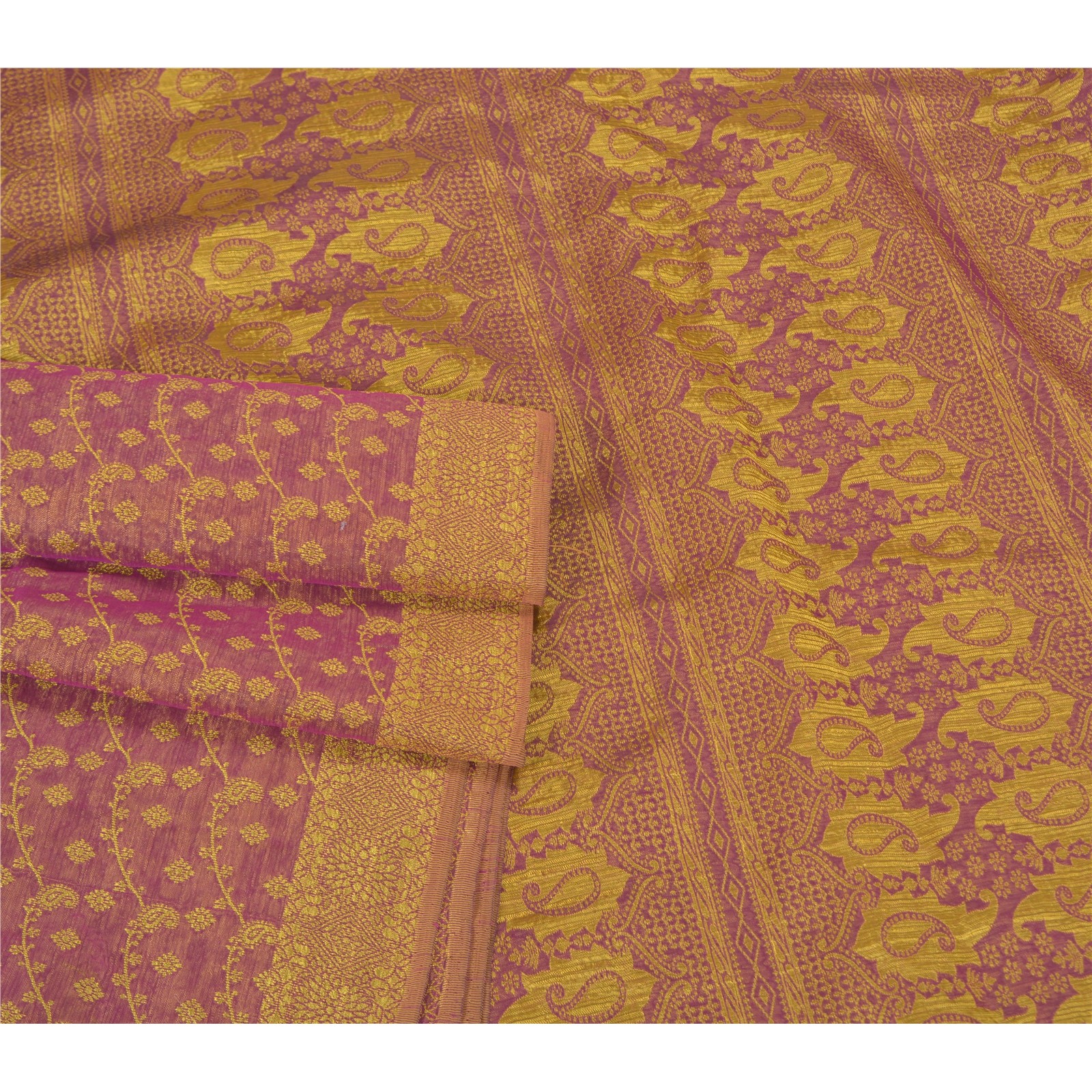 Sanskriti Vintage Heavy Purple Sarees Pure Silk Woven Brocade Zari Sari Fabric