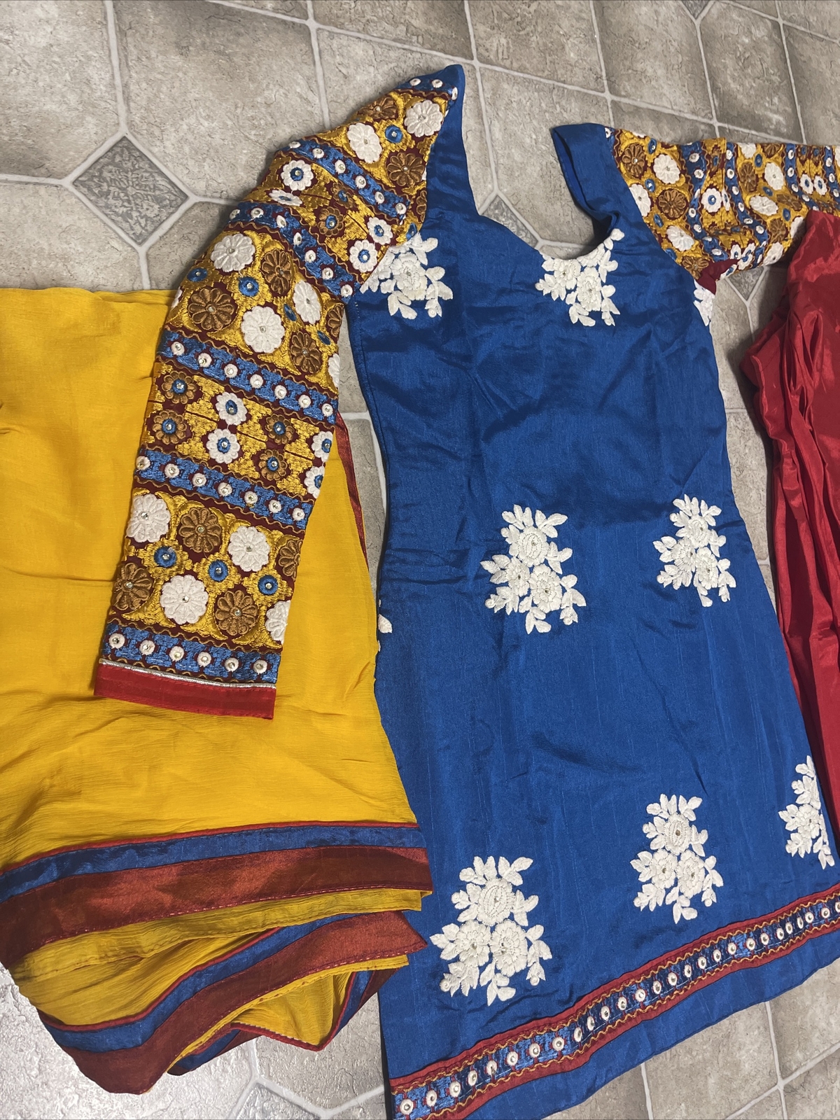 blue red yellow Punjabi Partywear Suit Stitched