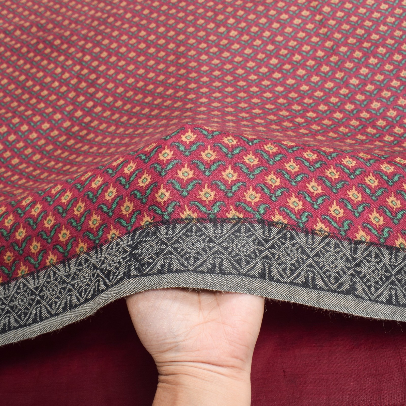 Sushila Vintage BRANDED Magenta Saree Pure Woolen Floral Print Soft Sari Fabric