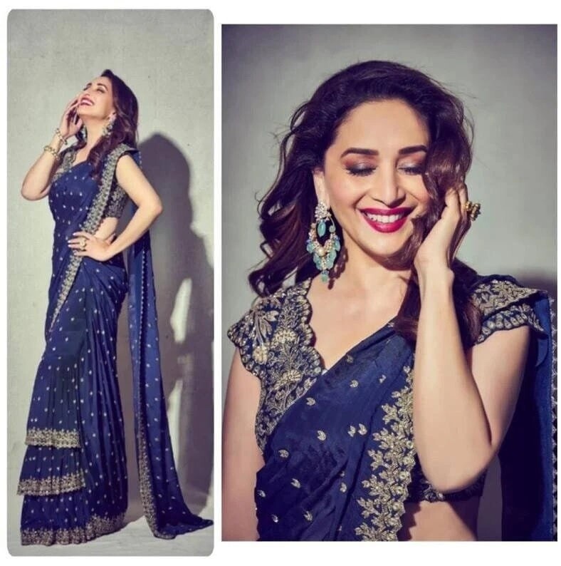 Neavy Blue Color Designer Embroidery Saree, South Indian Wedding Saree