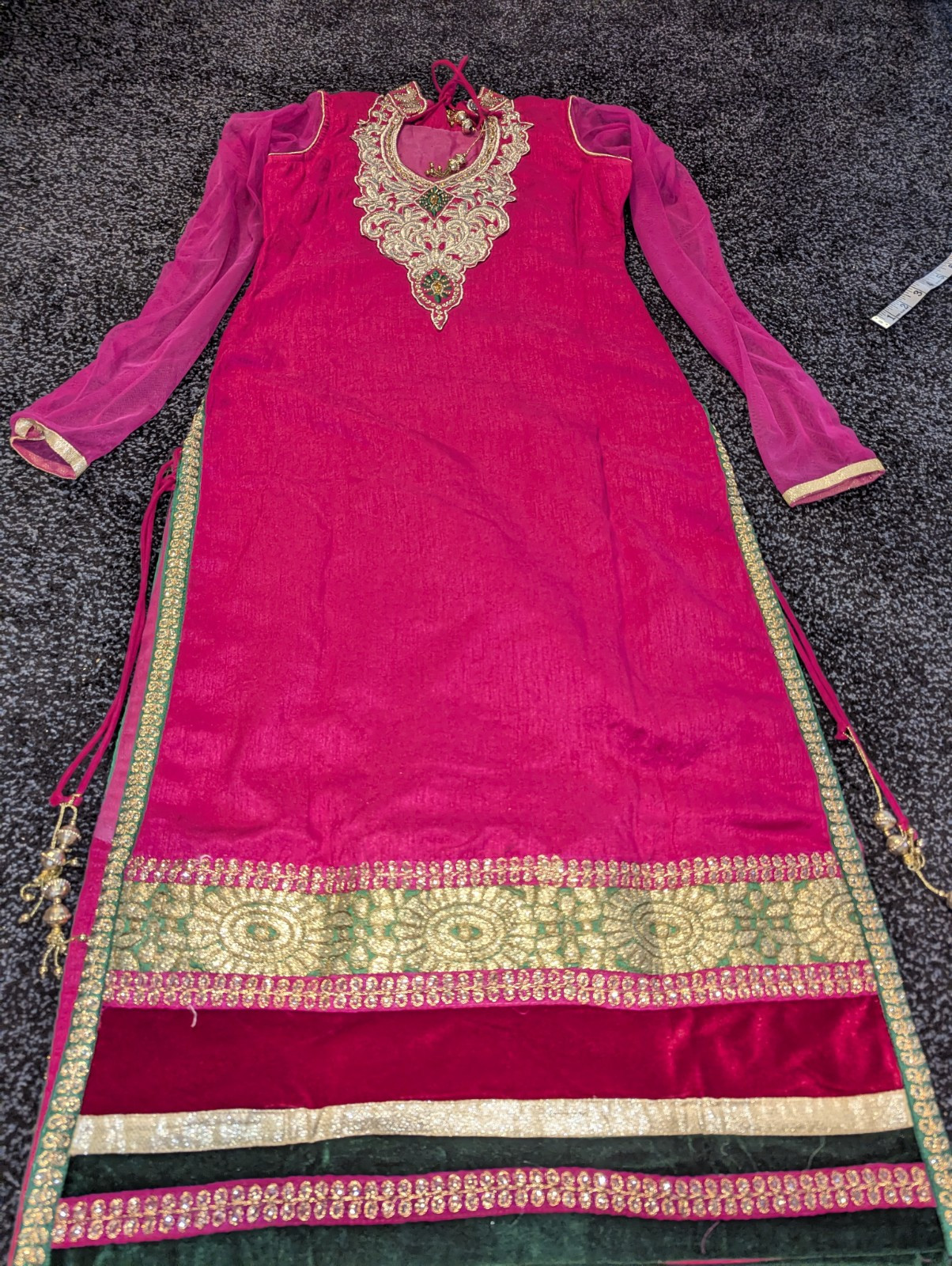 Pink Gold Green Salwar Suit Handmade Embroidered Shirt Only