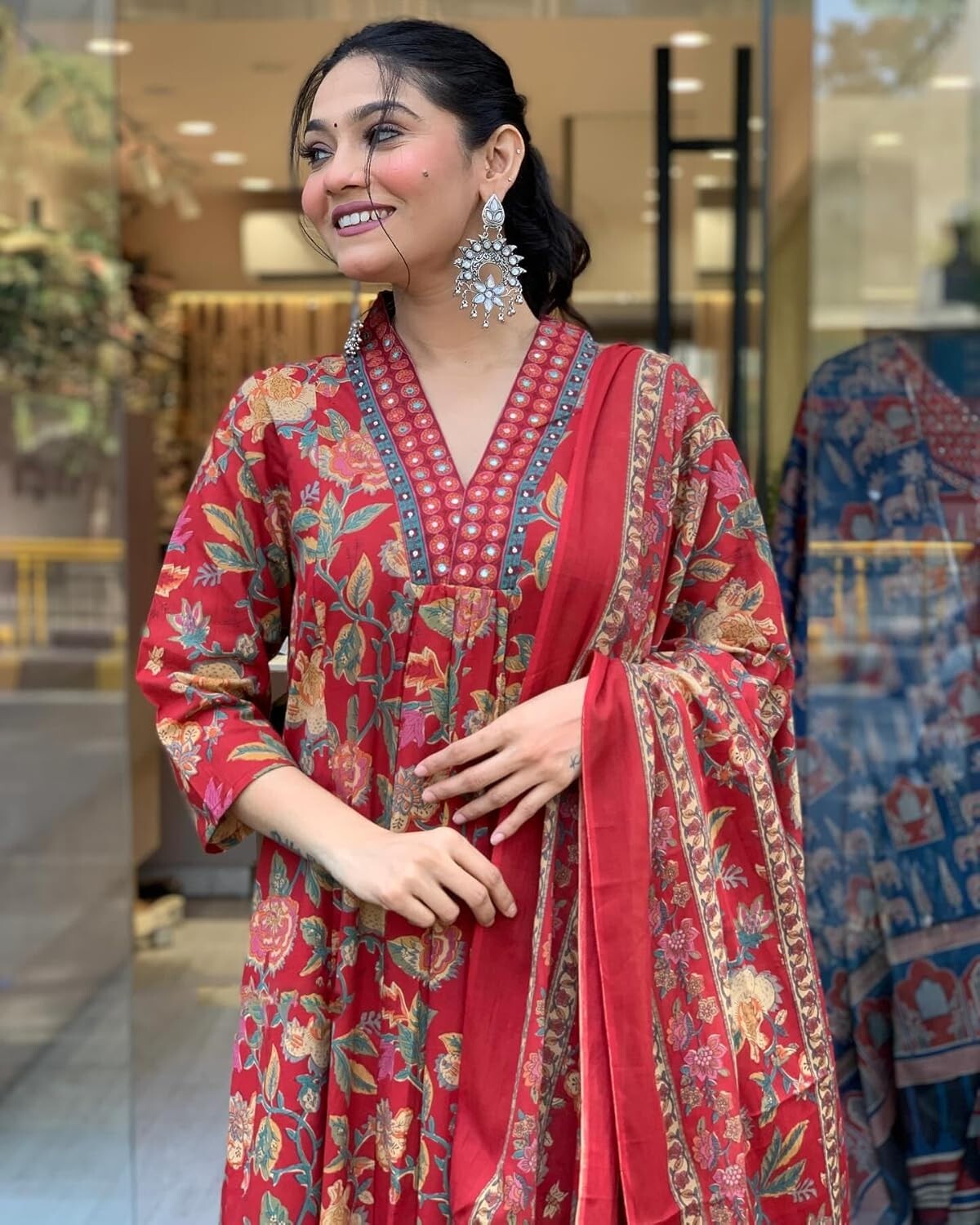 Women’s Rayon Blend Anarkali Printed Kurta with Palazzo & Dupatta