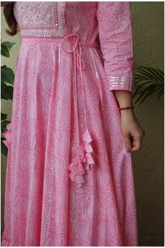 Women Cotton Rayon Anarkali Gown Kurta Set Indian Bollywood Designer Kurti Set