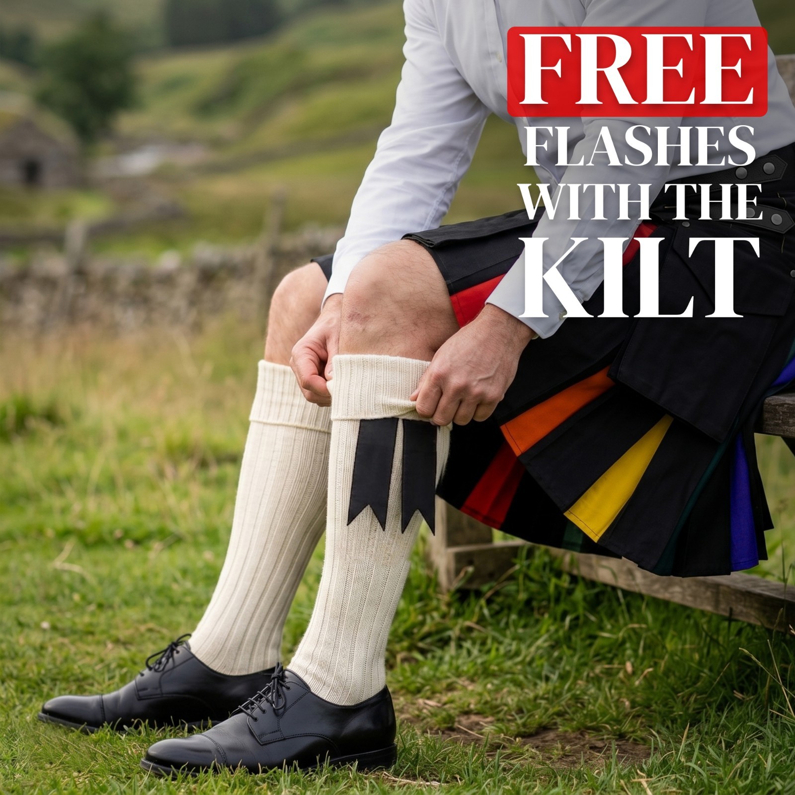 Hybrid Utility Kilts for Men Scottish Traditional Kilt with Flashes (Rainbow)